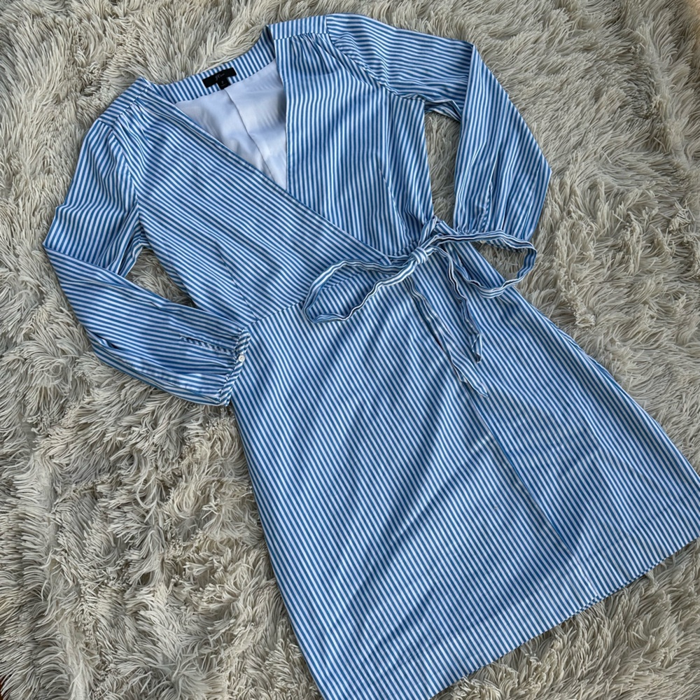 J CREW Blue and White Striped Wrap Dress